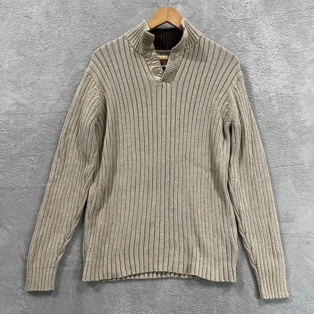 Vintage Old Navy‎ Sweater Mens Large Ribbed Knit Long Button Preppy Office Beige
